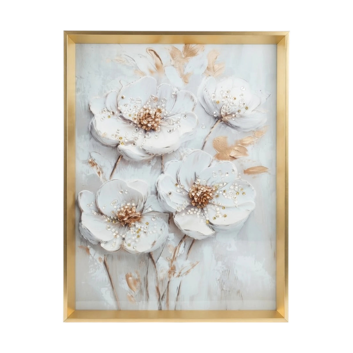 scenery frame crystal stone white flower 16"x12" china