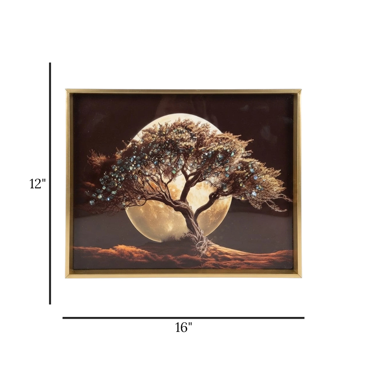 scenery frame crystal stone tree & full moon 12"x16" china