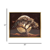scenery frame crystal stone tree & full moon 12"x16" china