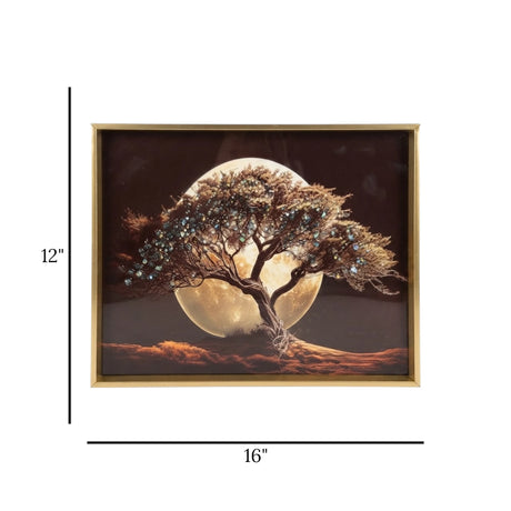 scenery frame crystal stone tree & full moon 12"x16" china