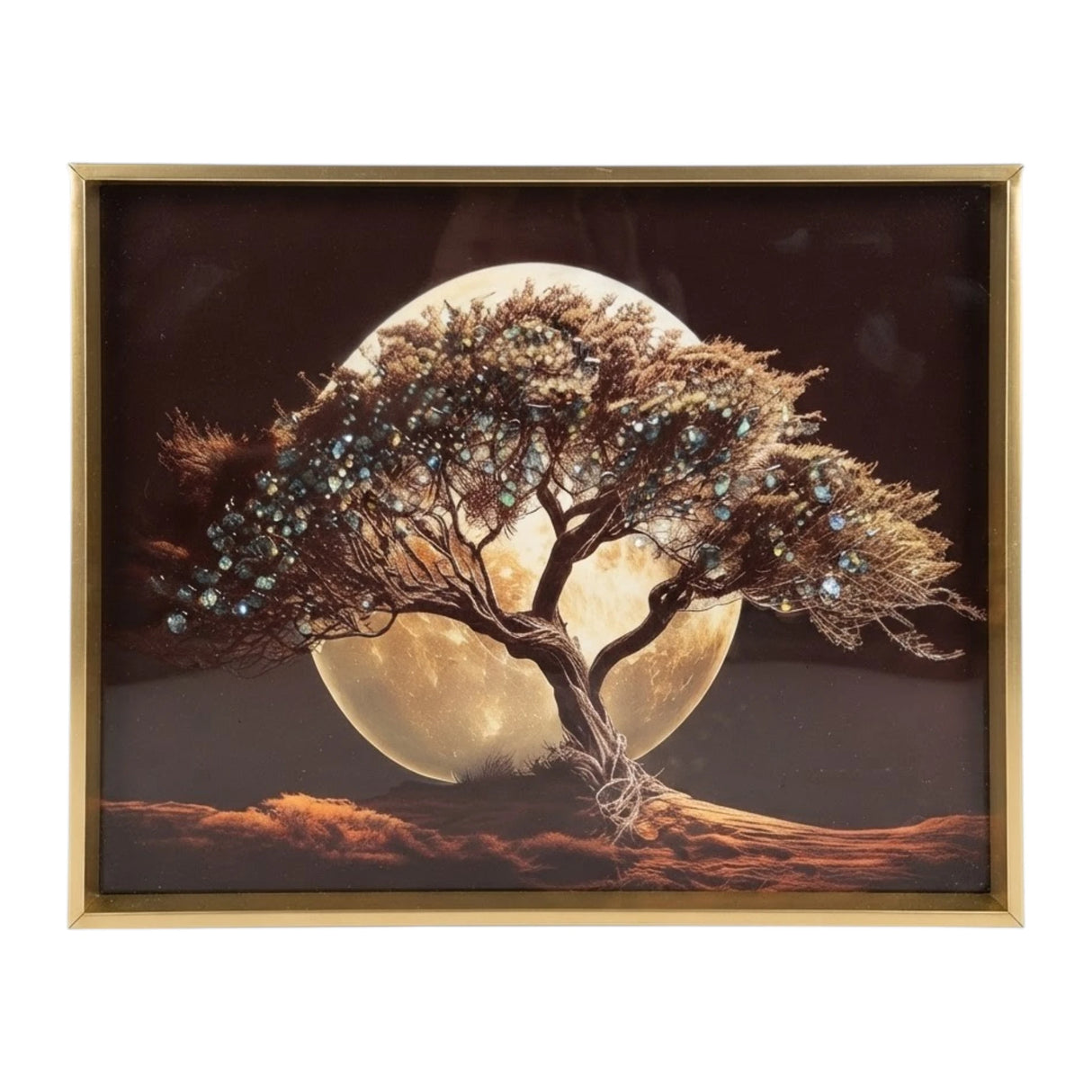 scenery frame crystal stone tree & full moon 12"x16" china