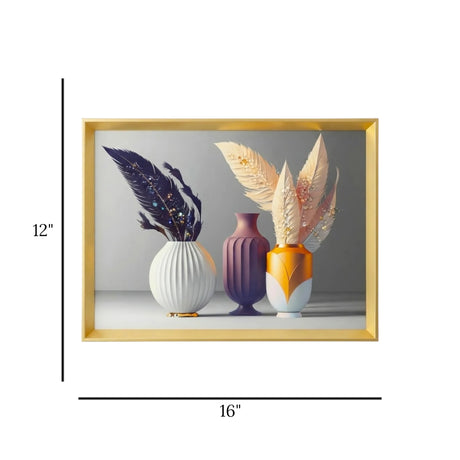 scenery frame crystal stone 3 vase 16"x12" china