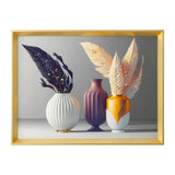 scenery frame crystal stone 3 vase 16"x12" china