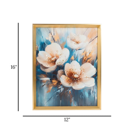 scenery frame crystal stone flowers 16"x12" china