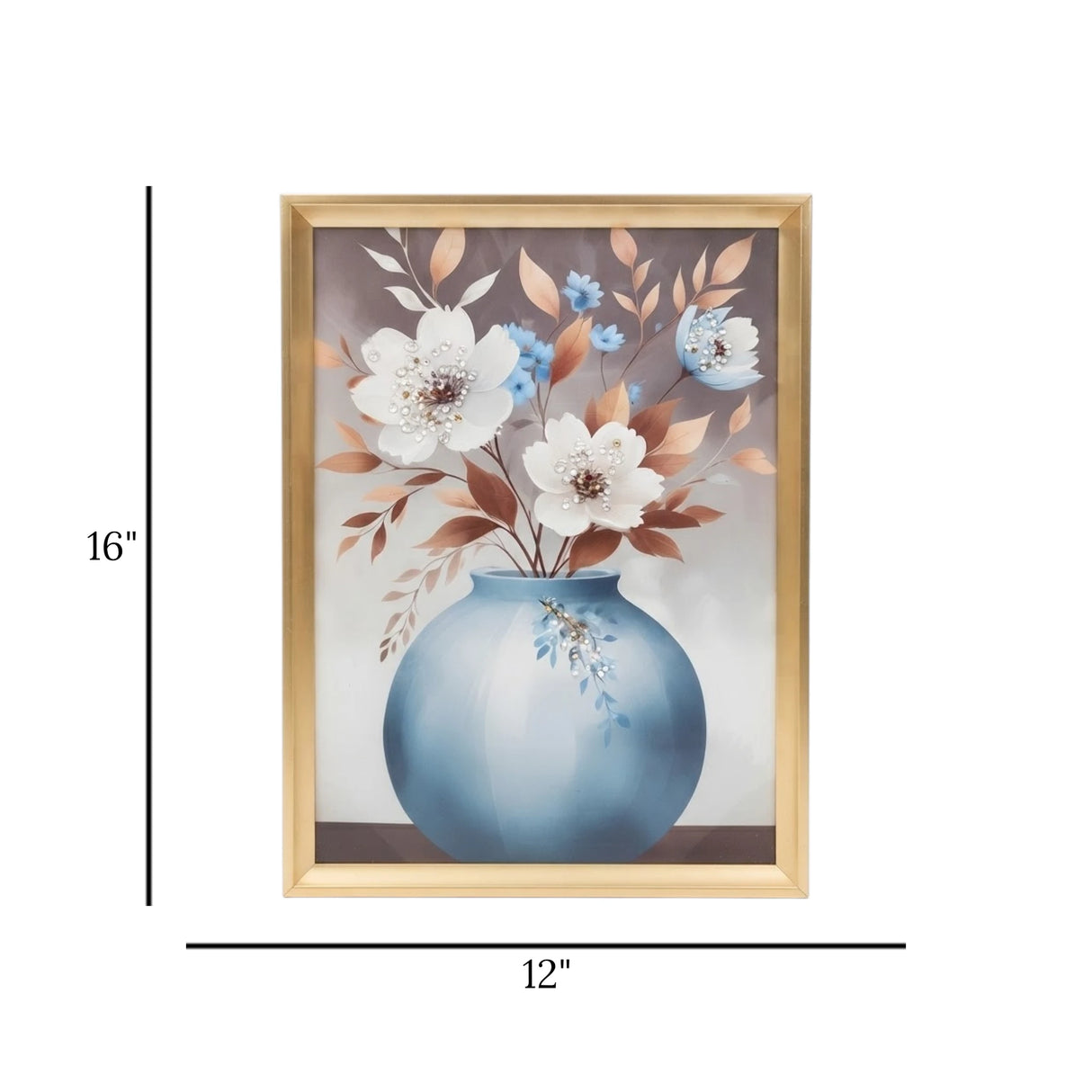 scenery frame crystal stone blue vase 16"x12" china