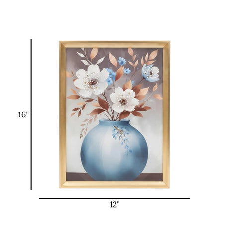 scenery frame crystal stone blue vase 16"x12" china