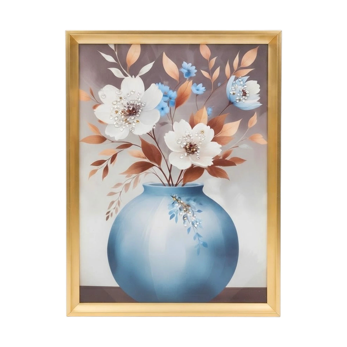 scenery frame crystal stone blue vase 16"x12" china