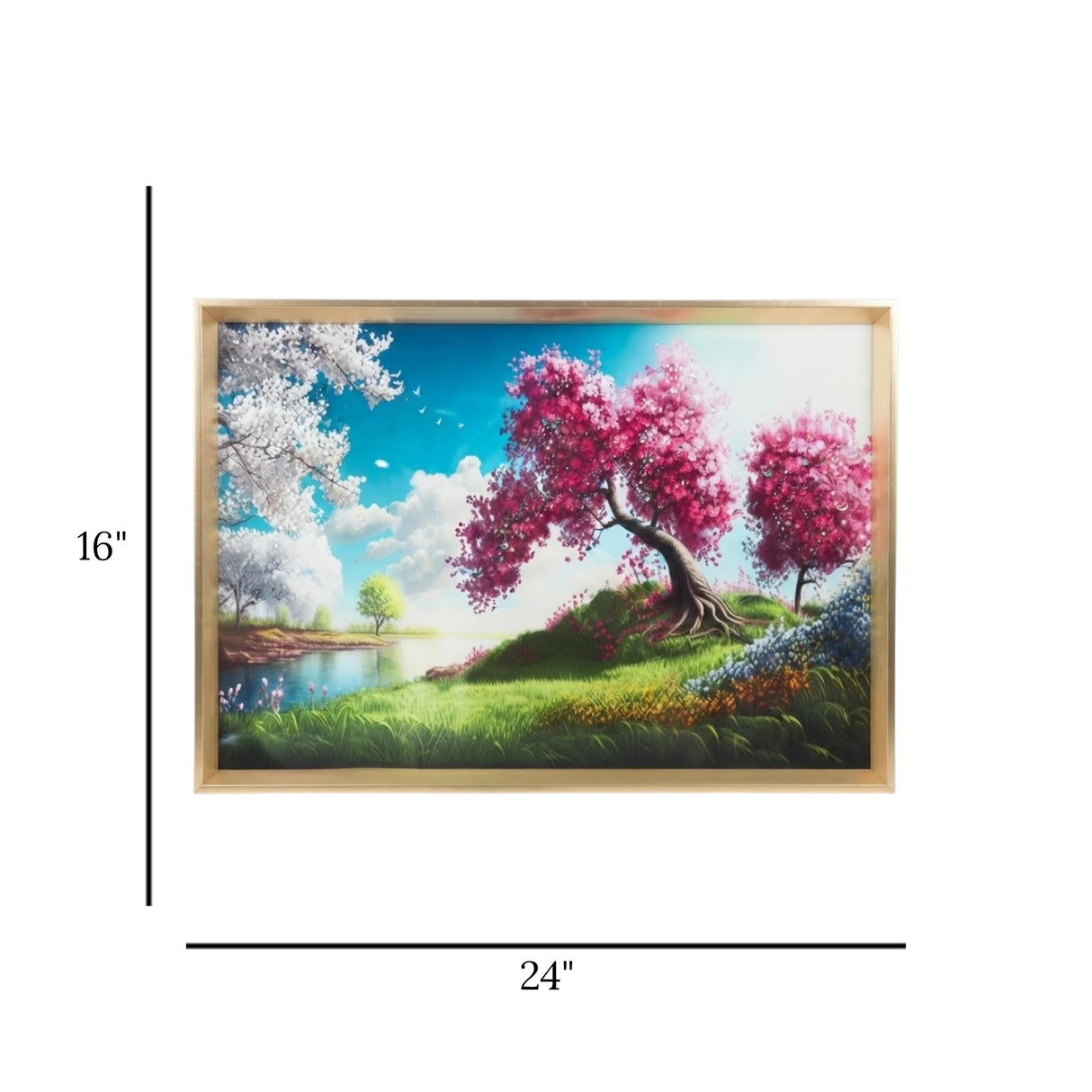 scenery frame crystal stone pink cheery blossom tree 16"x24" china