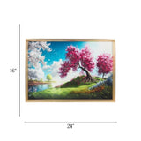 scenery frame crystal stone pink cheery blossom tree 16"x24" china