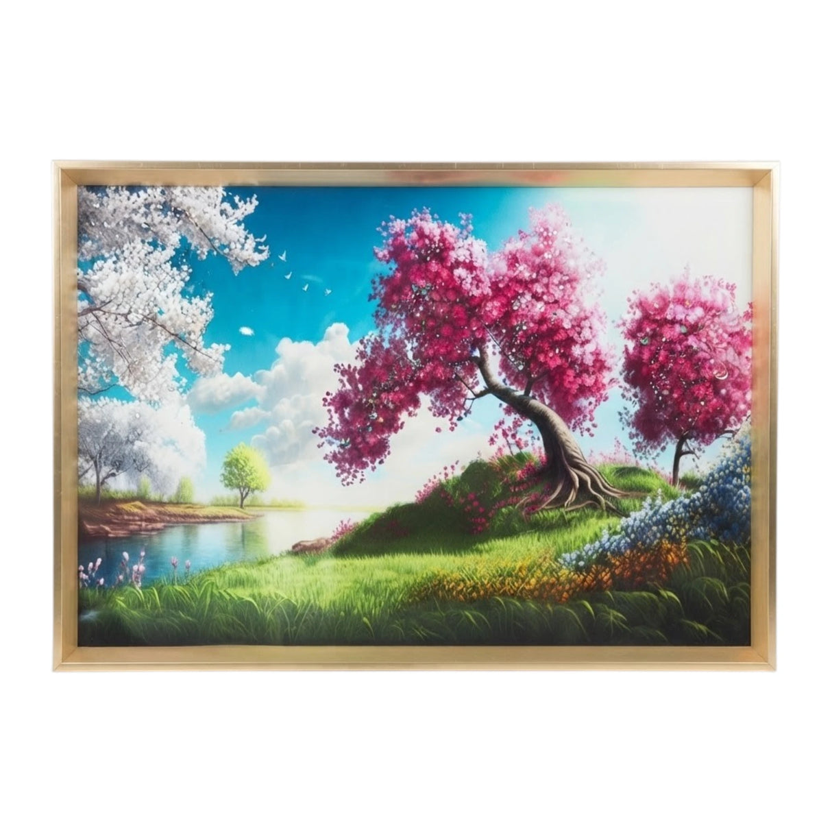 scenery frame crystal stone pink cheery blossom tree 16"x24" china