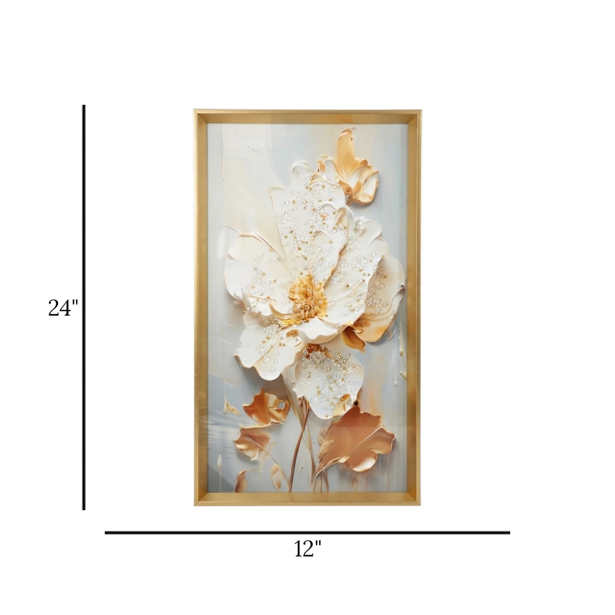 scenery frame crystal stone white & golden floral art 24"x12" china