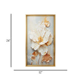scenery frame crystal stone white & golden floral art 24"x12" china