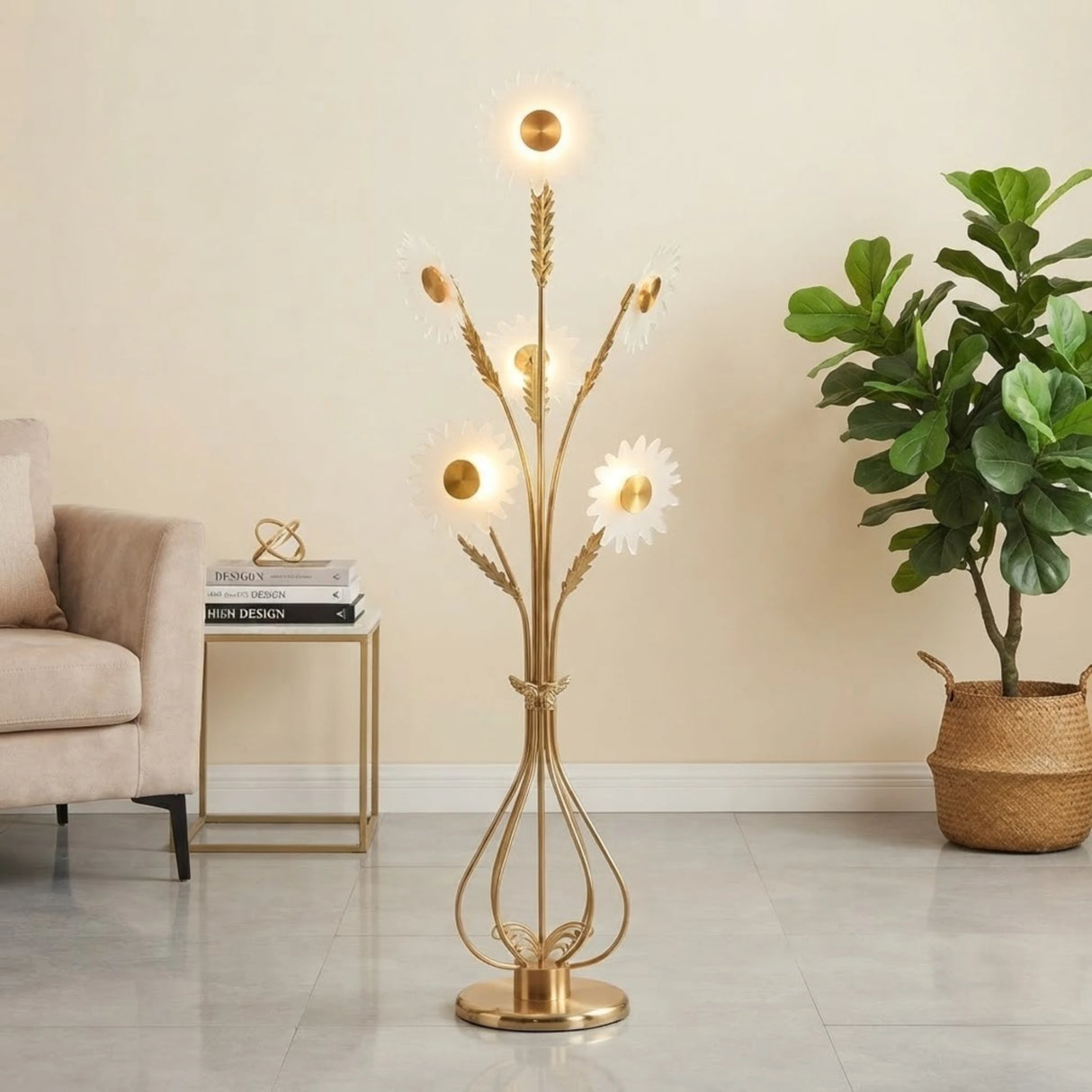 led metal floor lamp 5 sunburst 57''x11'' china