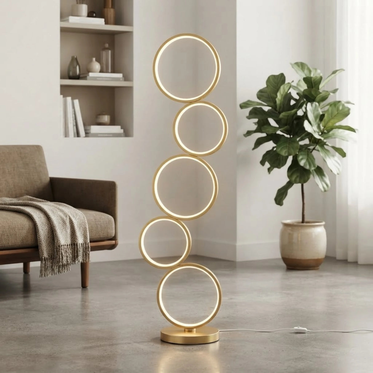 led metal floor lamp 5 circle golden 45"x10"china