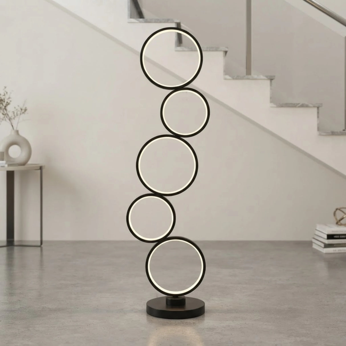 led metal floor lamp 5 circle black 45"x10"china