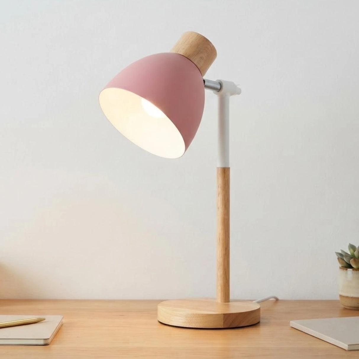 study lamp wooden base pink 15''x7'' china
