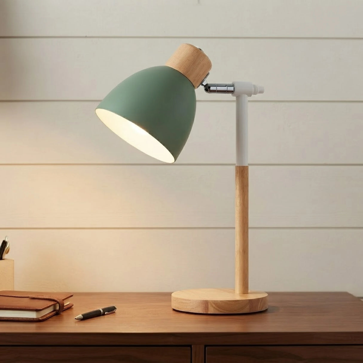 study lamp wooden base green 15''x7'' china