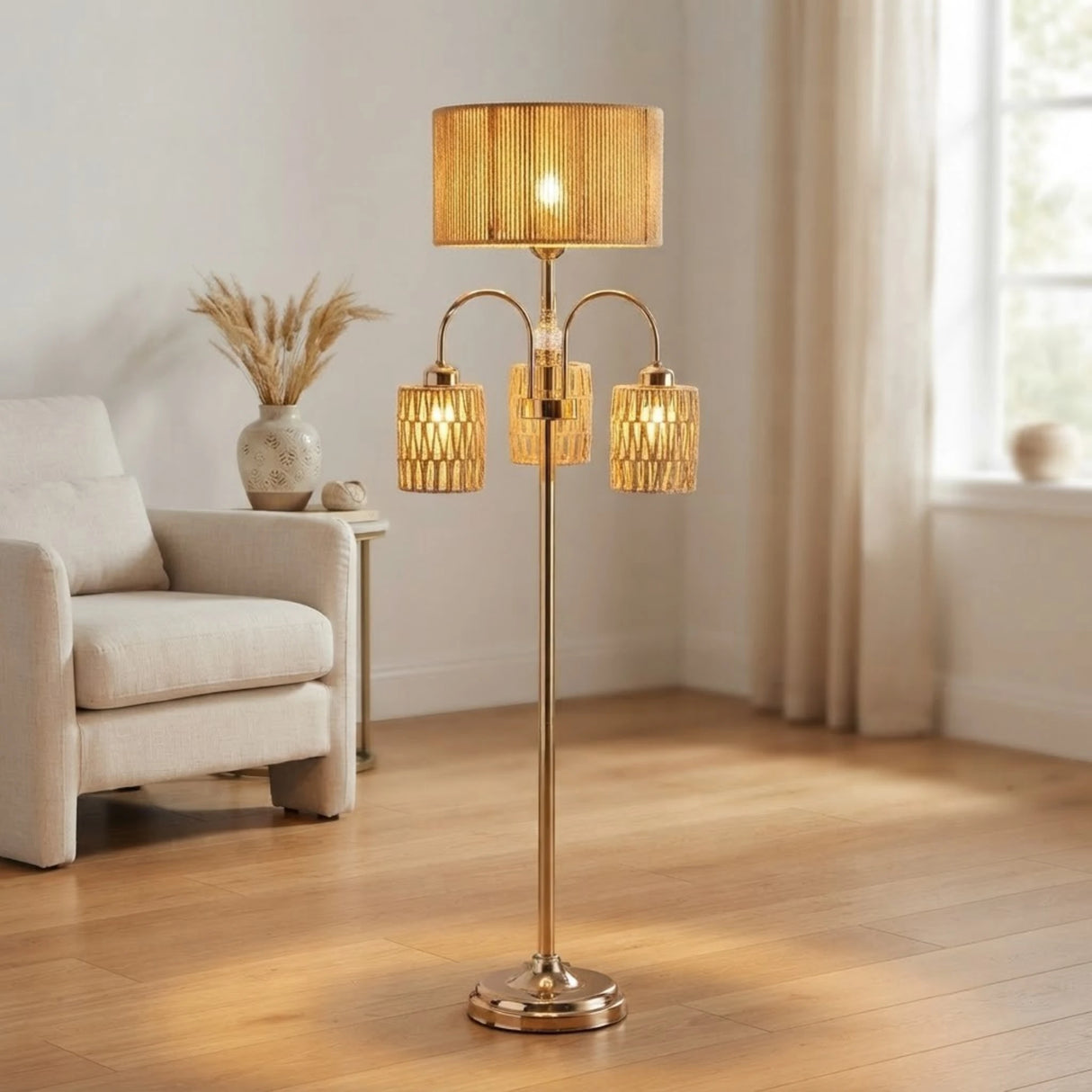 floor lamp metal cane shade 4s 57"x18" china