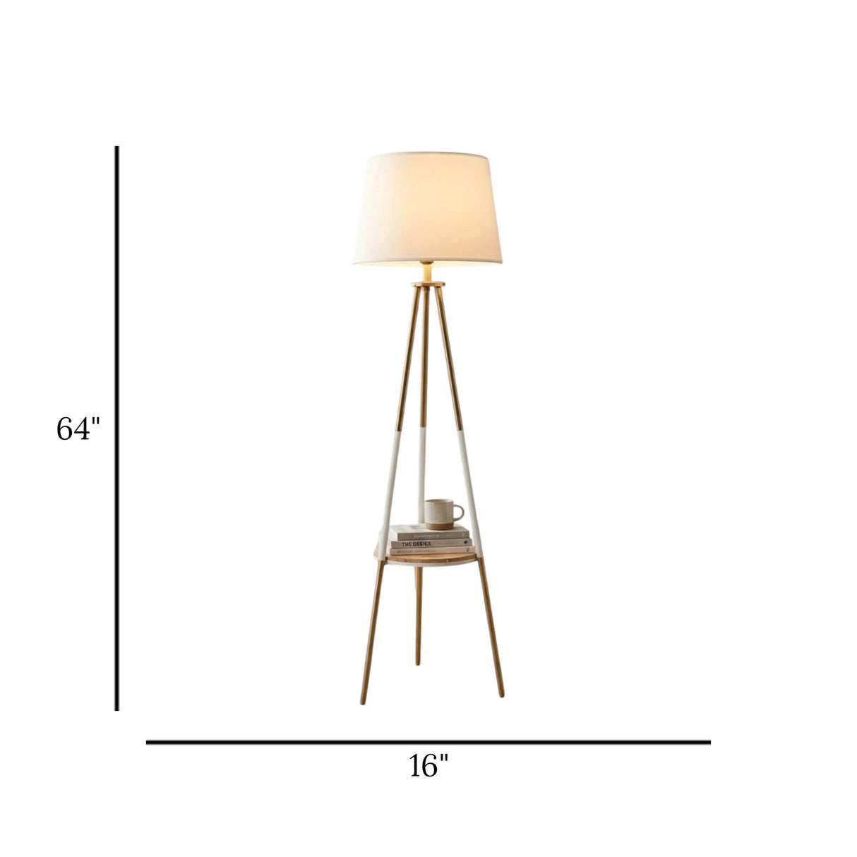 floor lamp metal tripot with wooden shelf 64"x16" china