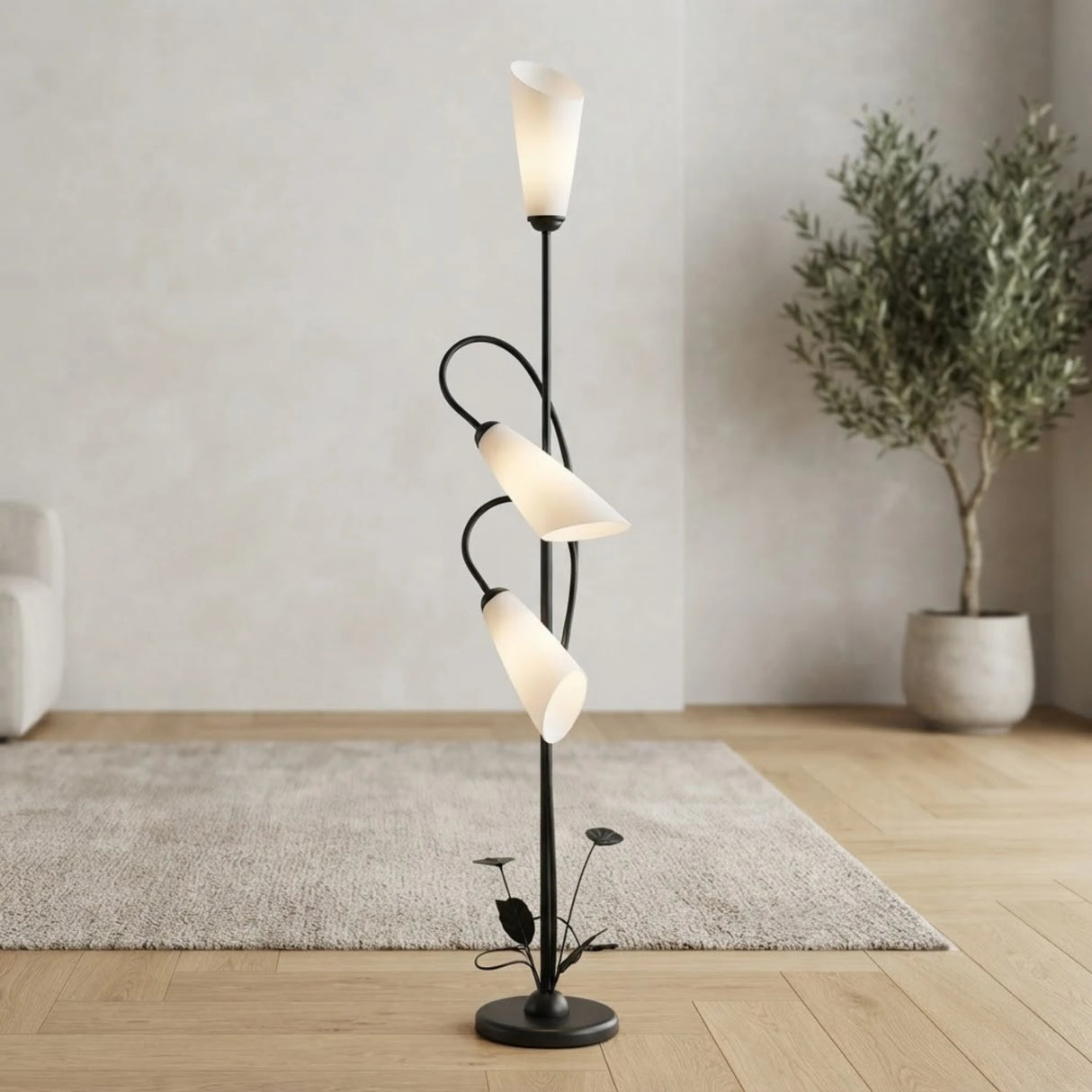 metal floor lamp 3 curved cone shape black 66''x11'' china