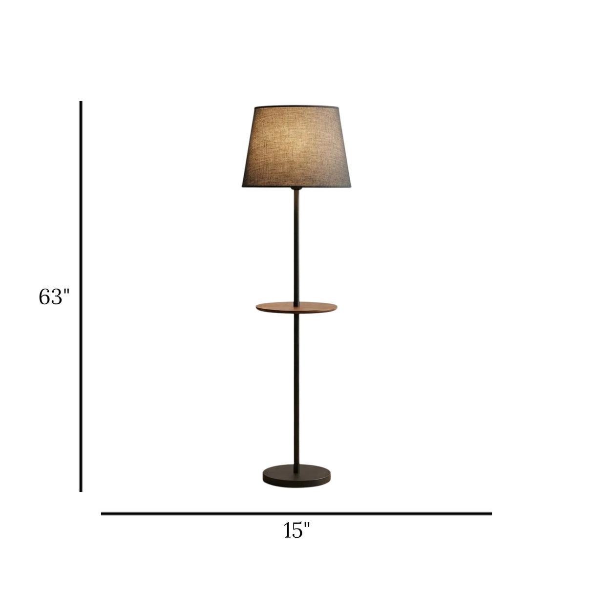 floor lamp metal with wooden shelf black 63''x15'' china