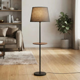 floor lamp metal with wooden shelf black 63''x15'' china