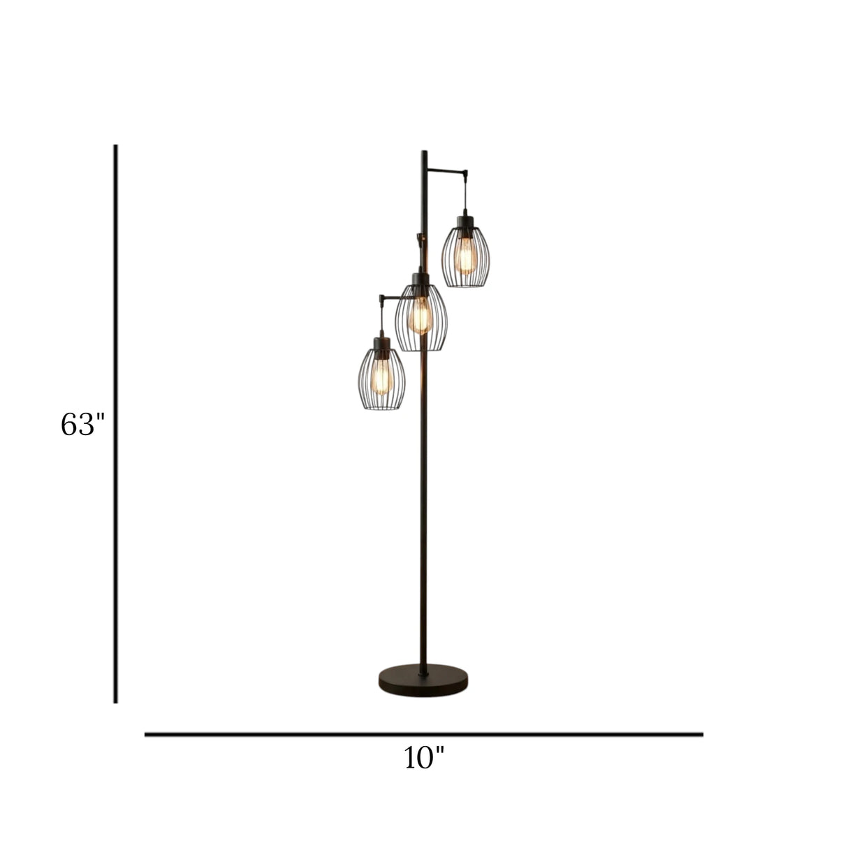 floor lamp metal hanging cage 3s black 63''x10'' china
