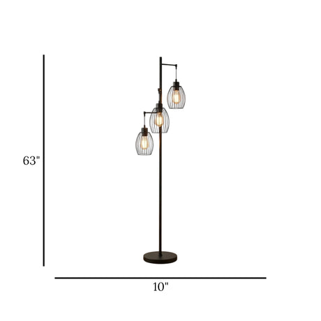 floor lamp metal hanging cage 3s black 63''x10'' china