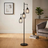 floor lamp metal hanging cage 3s black 63''x10'' china