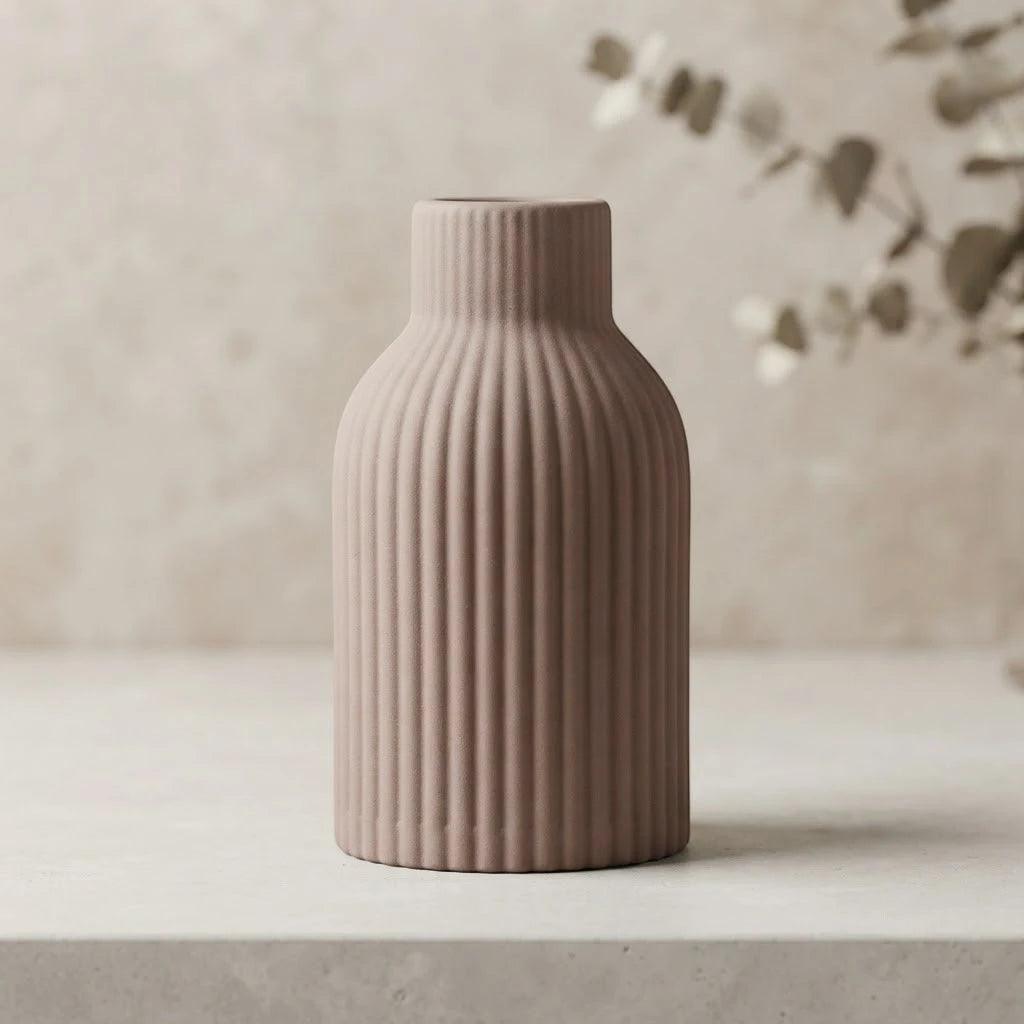 ceramic vase ribbed lines grey small 6''x3'' china