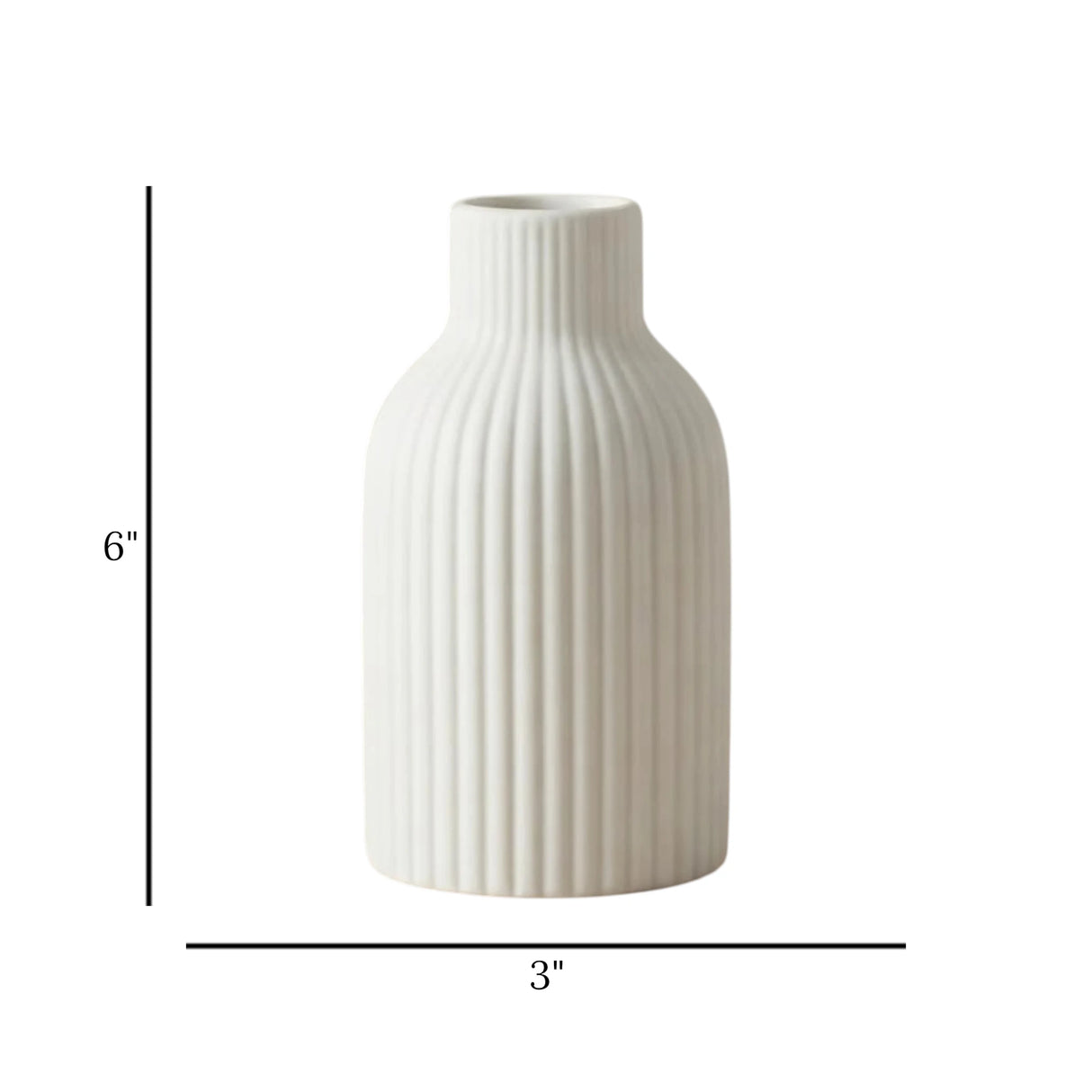 ceramic vase ribbed lines white small 6''x3'' china
