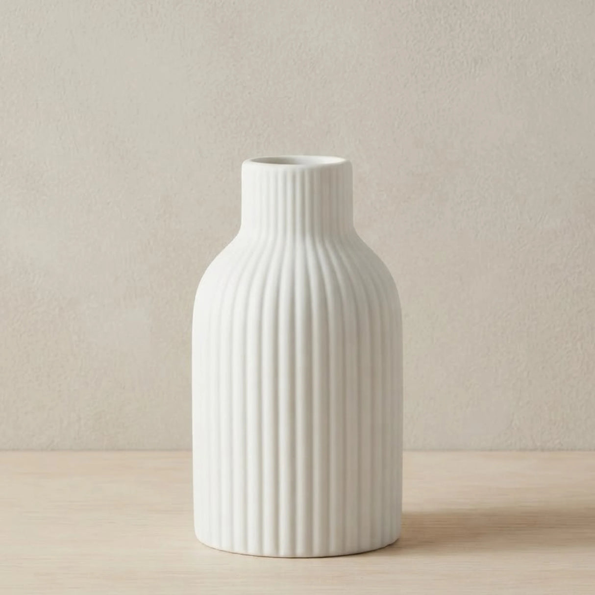 ceramic vase ribbed lines white small 6''x3'' china