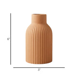 ceramic vase ribbed lines orange small 6''x3'' china