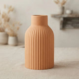 ceramic vase ribbed lines orange small 6''x3'' china