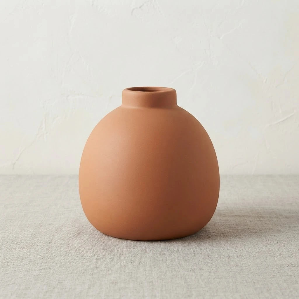 ceramic vase narrow neck brown small 4''x3'' china