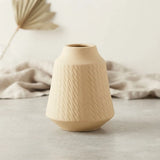 ceramic vase ribbed grooved lines small off white 5"x4" china