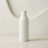 ceramic vase ribbed lines white large 10''x3'' china
