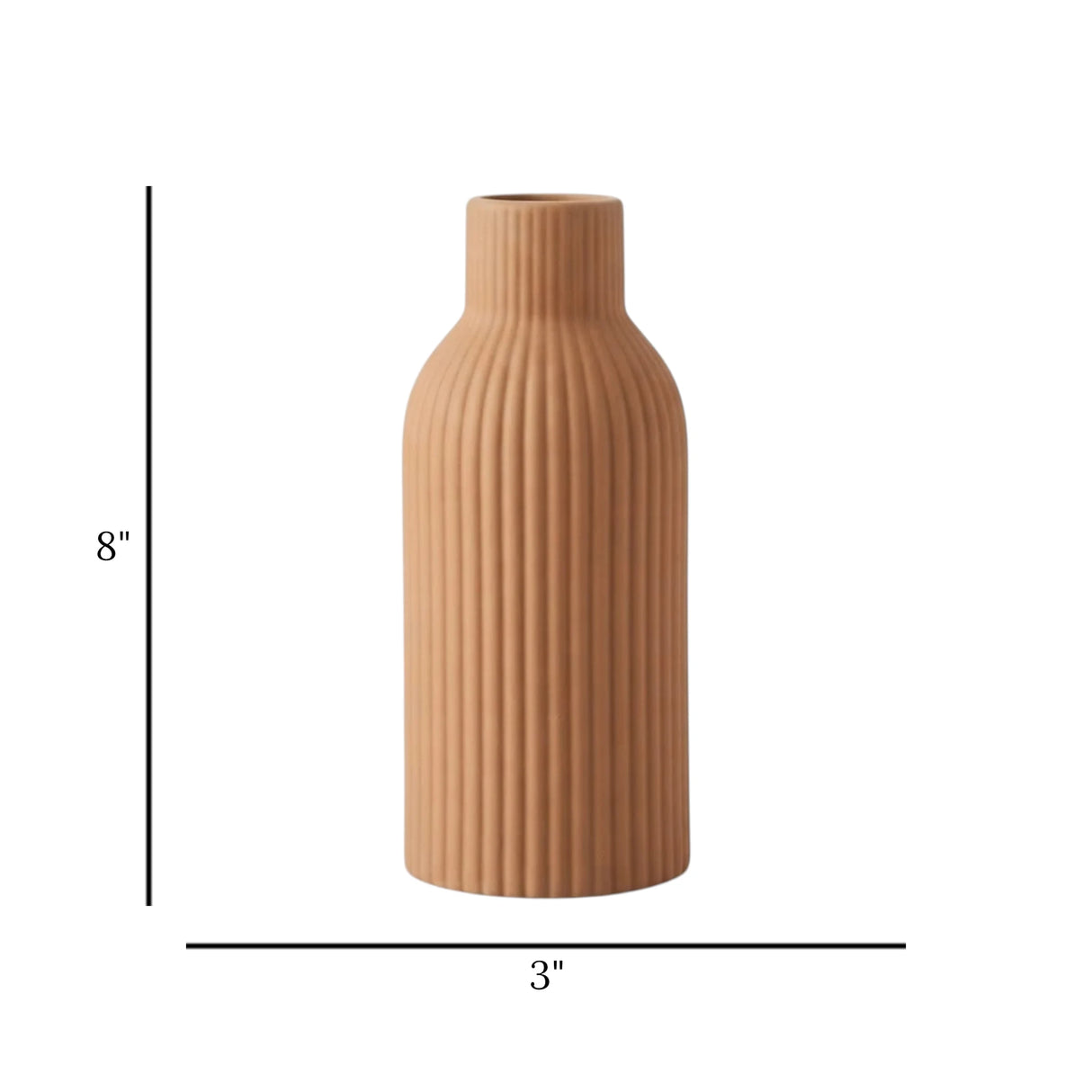 ceramic vase ribbed lines brown medium 8''x3'' china