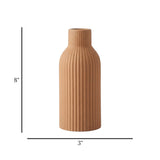 ceramic vase ribbed lines brown medium 8''x3'' china