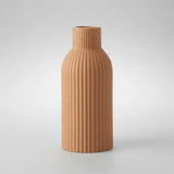 ceramic vase ribbed lines brown medium 8''x3'' china