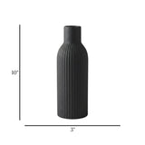 ceramic vase ribbed lines black large 10''x3'' china