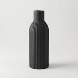 ceramic vase ribbed lines black large 10''x3'' china