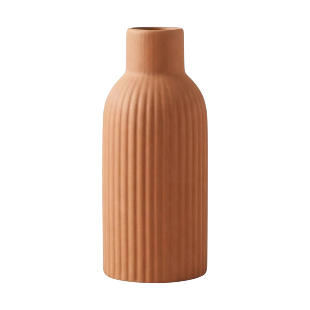 ceramic vase ribbed lines brown medium 8''x3'' china