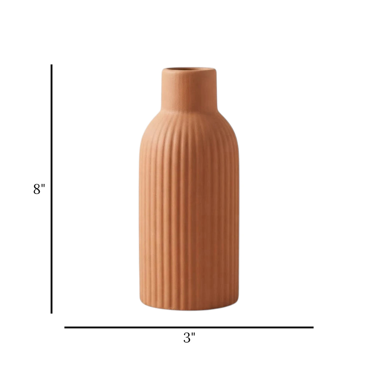 ceramic vase ribbed lines brown medium 8''x3'' china