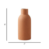 ceramic vase ribbed lines brown medium 8''x3'' china