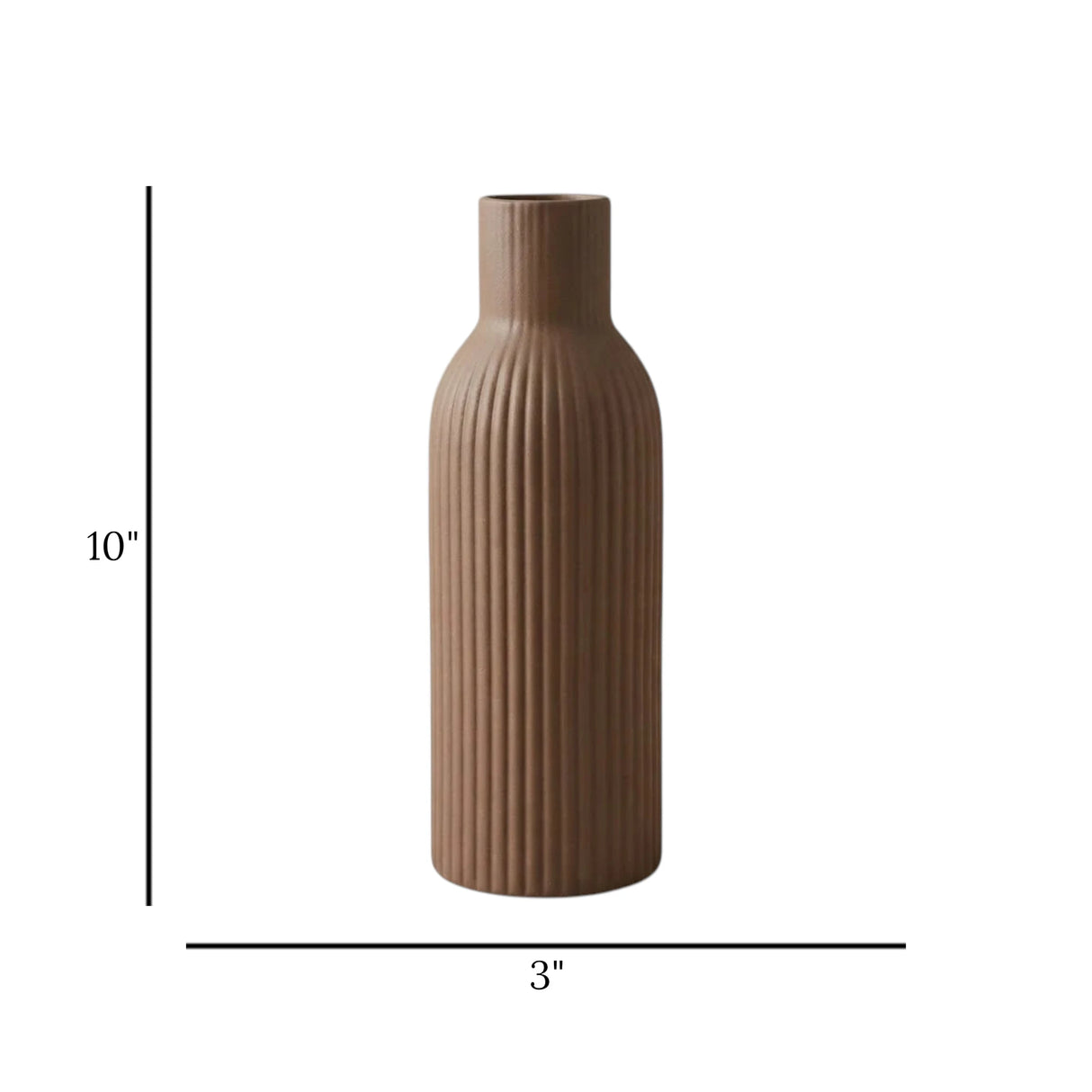 ceramic vase ribbed lines dark brown large 10''x3'' china