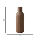 ceramic vase ribbed lines dark brown large 10''x3'' china