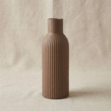ceramic vase ribbed lines dark brown large 10''x3'' china