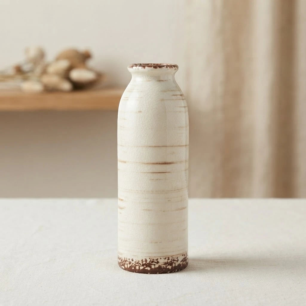 ceramic vase bottle shape off white large 10''x3'' china
