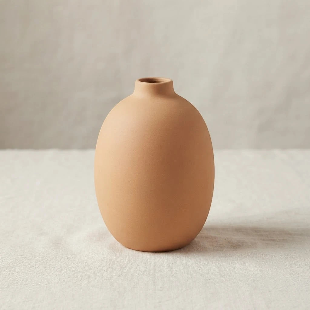 ceramic vase narrow neck orange medium 6''x3'' china